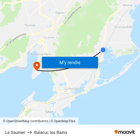 Le Saunier to Balaruc les Bains map