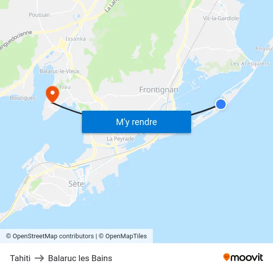 Tahiti to Balaruc les Bains map