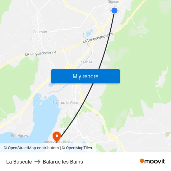 La Bascule to Balaruc les Bains map