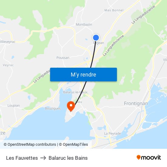 Les Fauvettes to Balaruc les Bains map