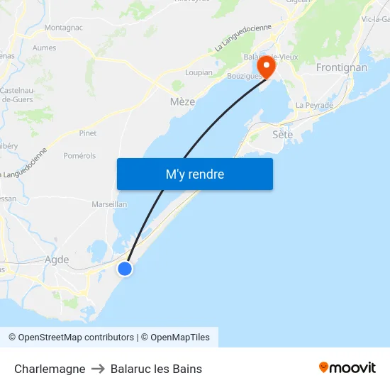 Charlemagne to Balaruc les Bains map