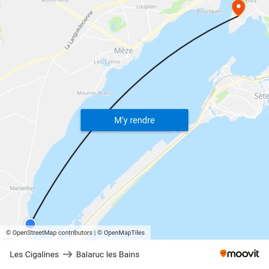 Les Cigalines to Balaruc les Bains map