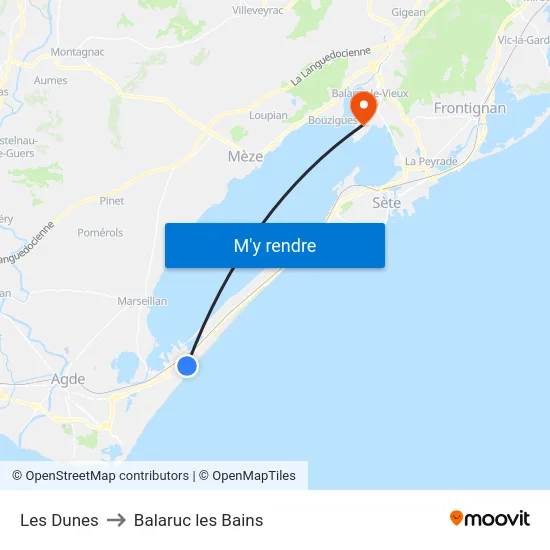 Les Dunes to Balaruc les Bains map