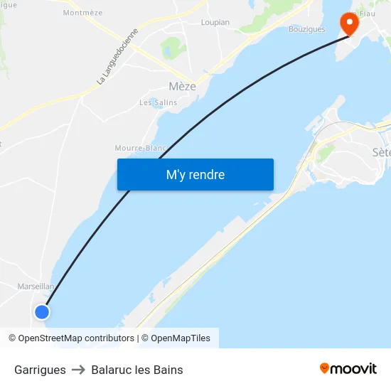 Garrigues to Balaruc les Bains map