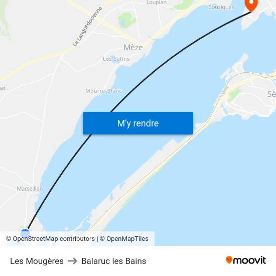 Les Mougères to Balaruc les Bains map
