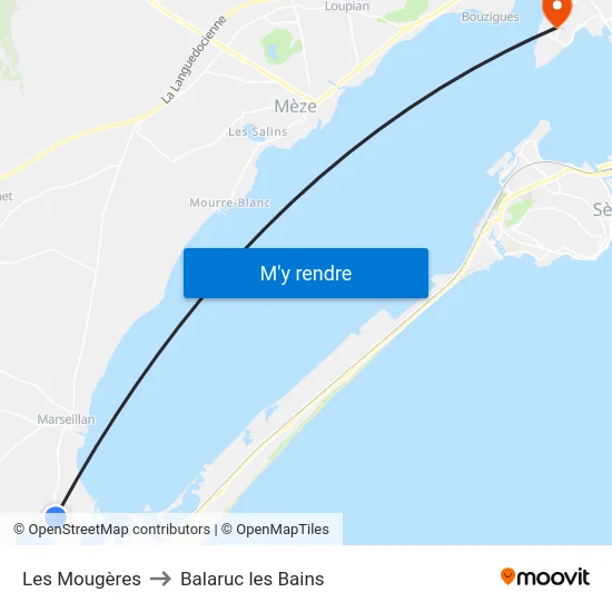 Les Mougères to Balaruc les Bains map