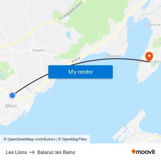 Les Lions to Balaruc les Bains map