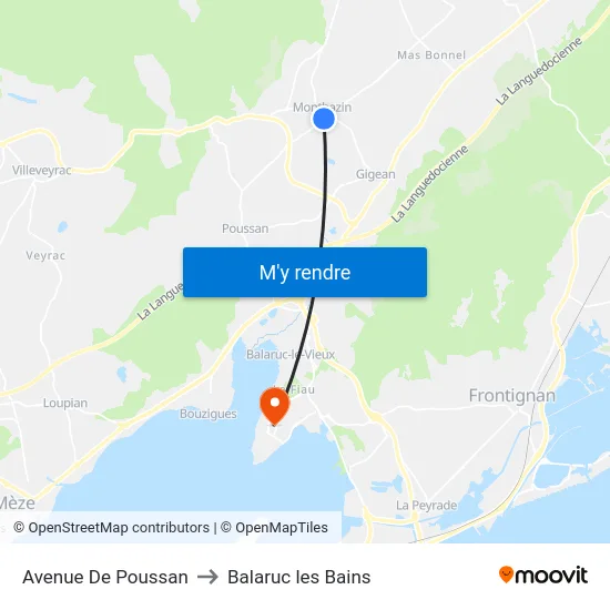 Avenue De Poussan to Balaruc les Bains map