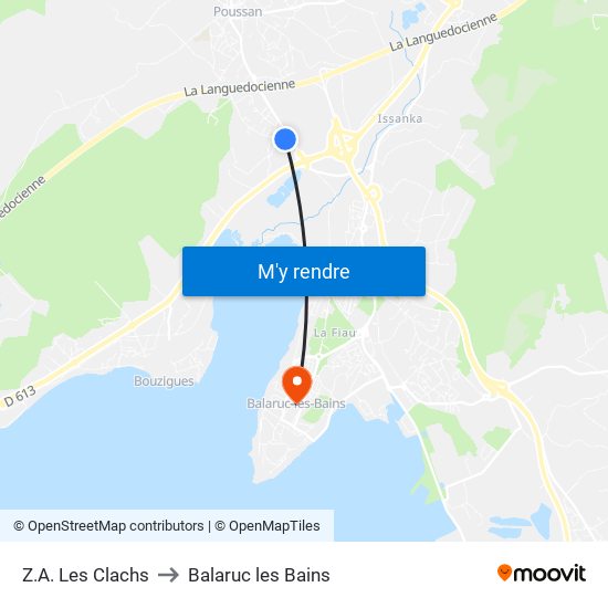 Z.A. Les Clachs to Balaruc les Bains map
