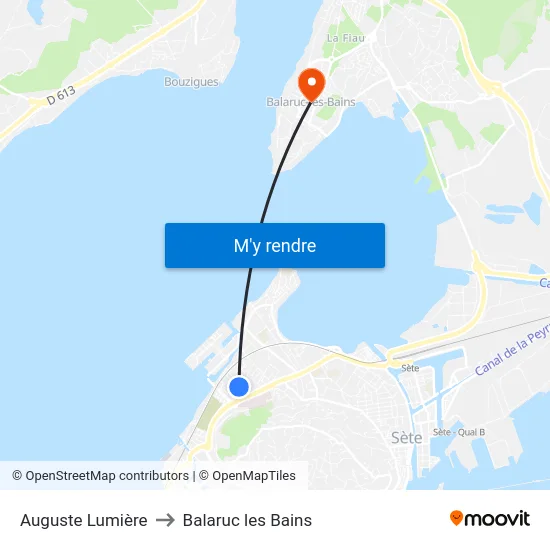 Auguste Lumière to Balaruc les Bains map