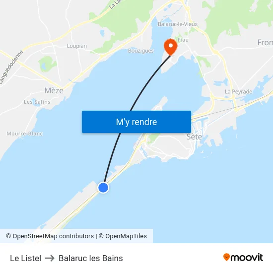 Le Listel to Balaruc les Bains map