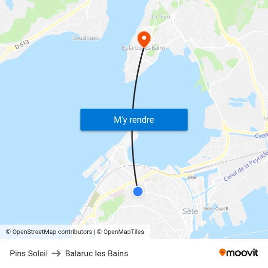 Pins Soleil to Balaruc les Bains map