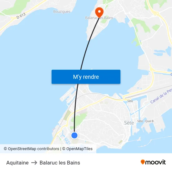 Aquitaine to Balaruc les Bains map