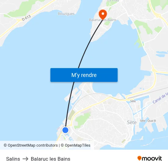 Salins to Balaruc les Bains map
