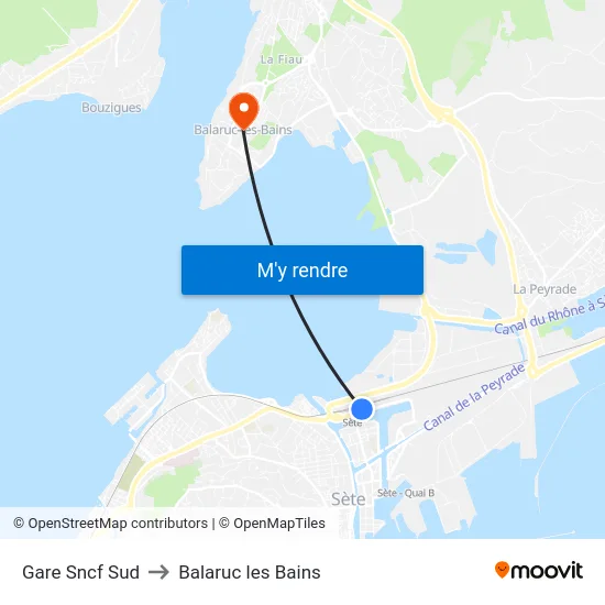 Gare Sncf Sud to Balaruc les Bains map