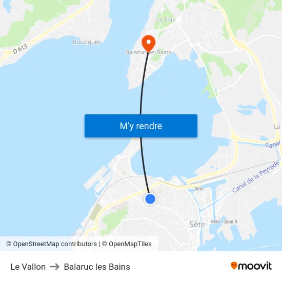 Le Vallon to Balaruc les Bains map