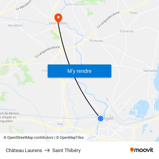 Château Laurens to Saint Thibéry map