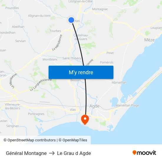 Général Montagne to Le Grau d Agde map