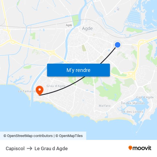 Capiscol to Le Grau d Agde map