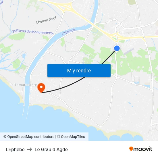 L'Ephèbe to Le Grau d Agde map