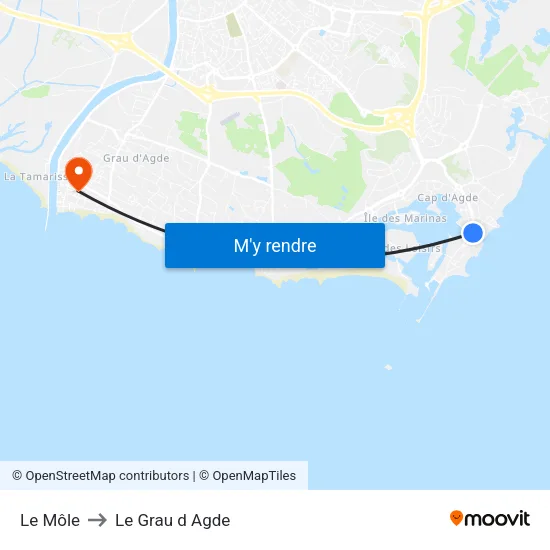 Le Môle to Le Grau d Agde map