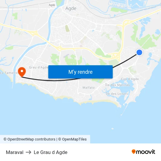 Maraval to Le Grau d Agde map