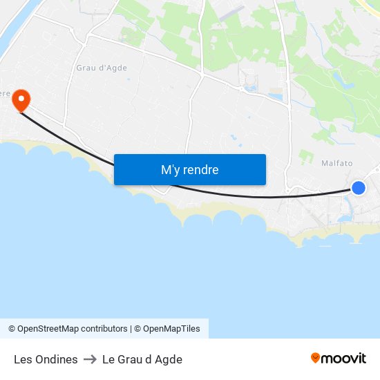 Les Ondines to Le Grau d Agde map