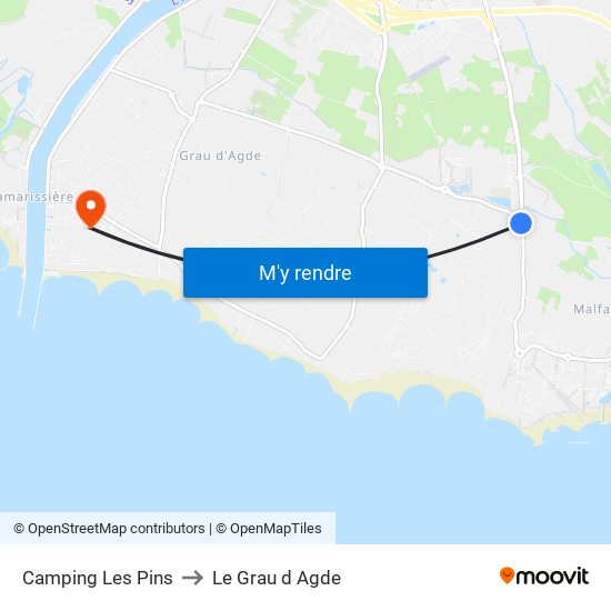 Camping Les Pins to Le Grau d Agde map