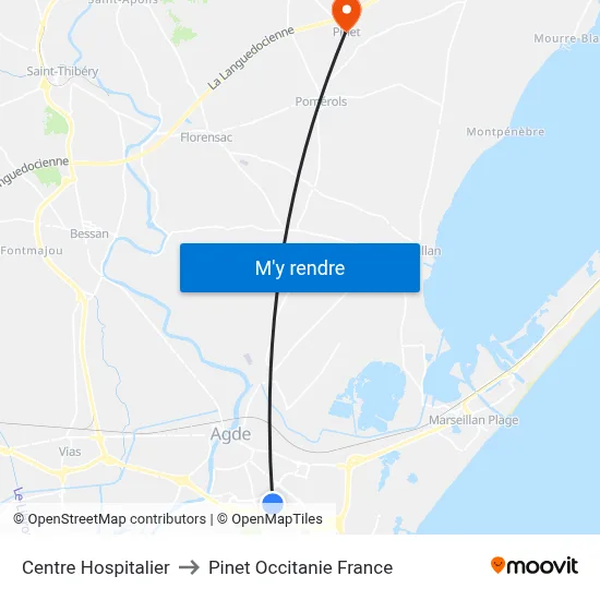 Centre Hospitalier to Pinet Occitanie France map
