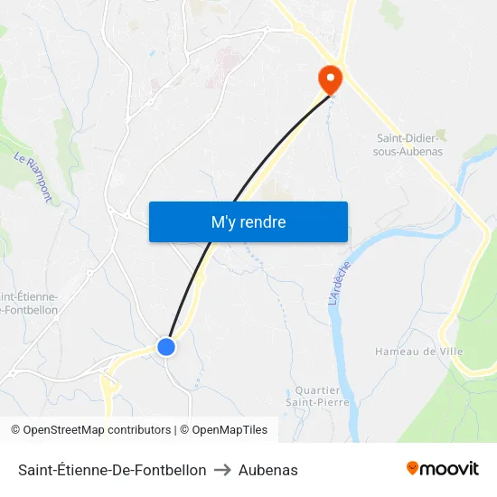 Saint-Étienne-De-Fontbellon to Aubenas map