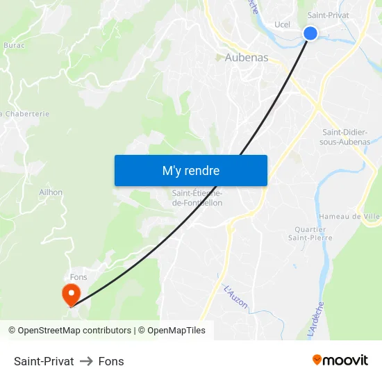 Saint-Privat to Fons map