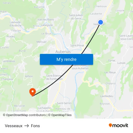 Vesseaux to Fons map