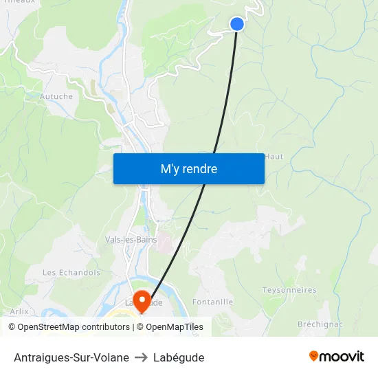 Antraigues-Sur-Volane to Labégude map