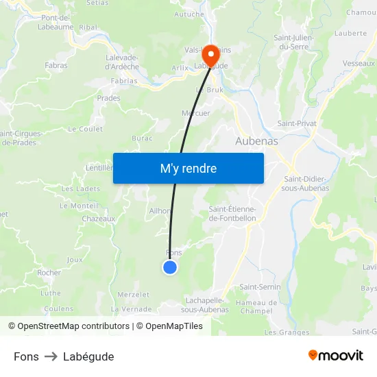 Fons to Labégude map