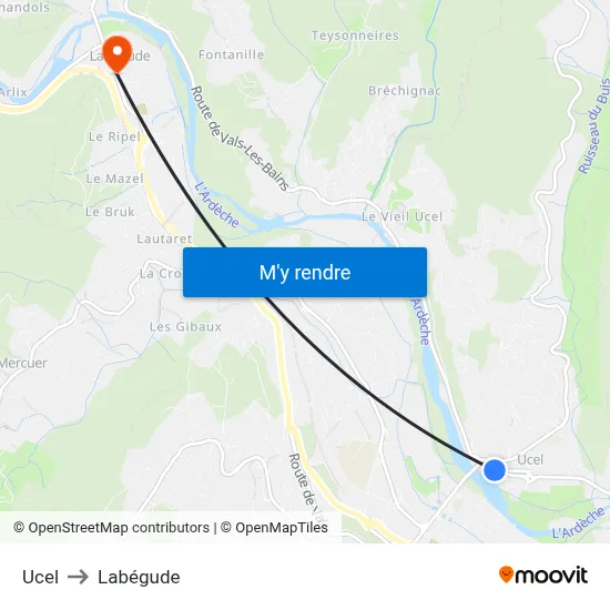 Ucel to Labégude map