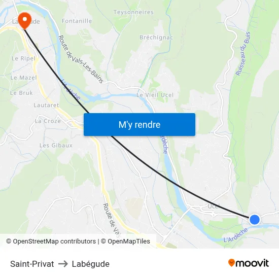 Saint-Privat to Labégude map
