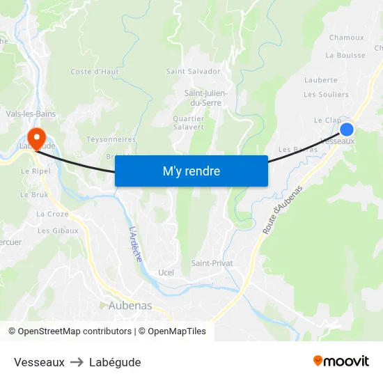 Vesseaux to Labégude map