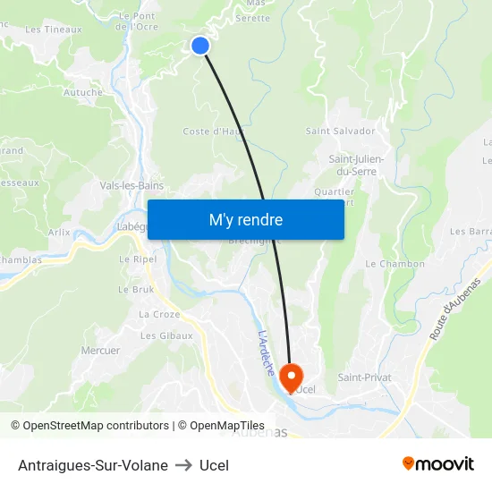 Antraigues-Sur-Volane to Ucel map