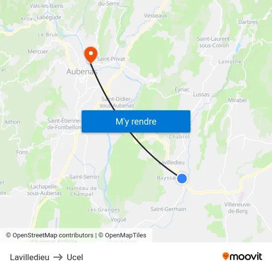 Lavilledieu to Ucel map