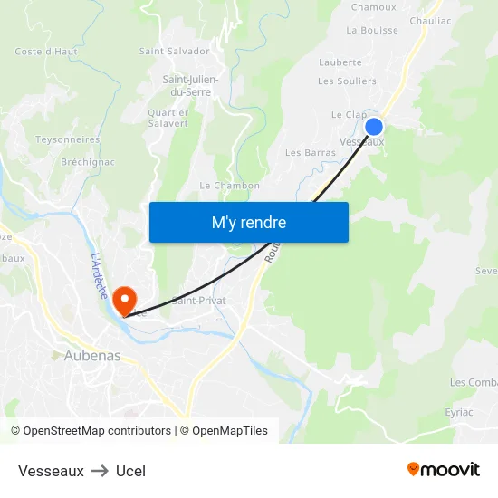 Vesseaux to Ucel map