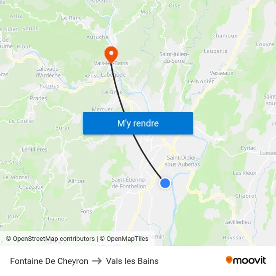 Fontaine De Cheyron to Vals les Bains map