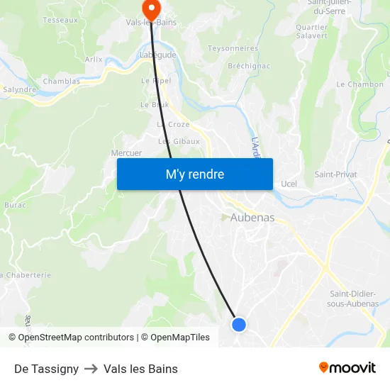De Tassigny to Vals les Bains map