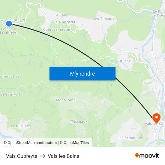 Vals Oubreyts to Vals les Bains map