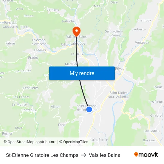 St-Etienne Giratoire Les Champs to Vals les Bains map