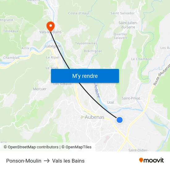 Ponson-Moulin to Vals les Bains map