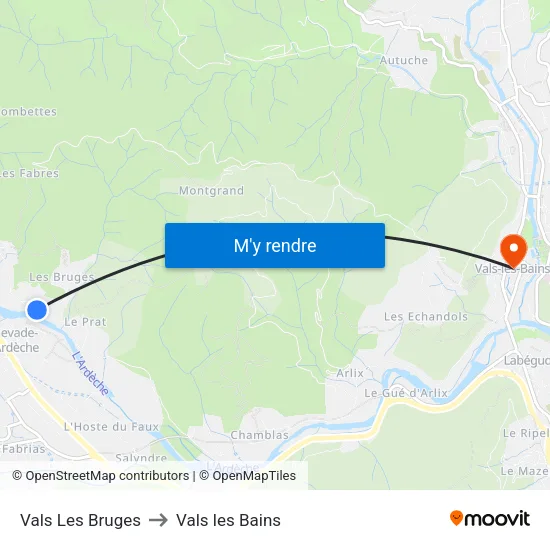 Vals Les Bruges to Vals les Bains map