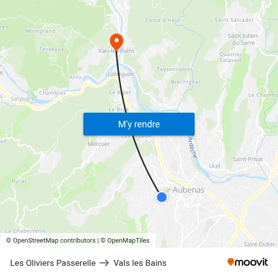 Les Oliviers Passerelle to Vals les Bains map