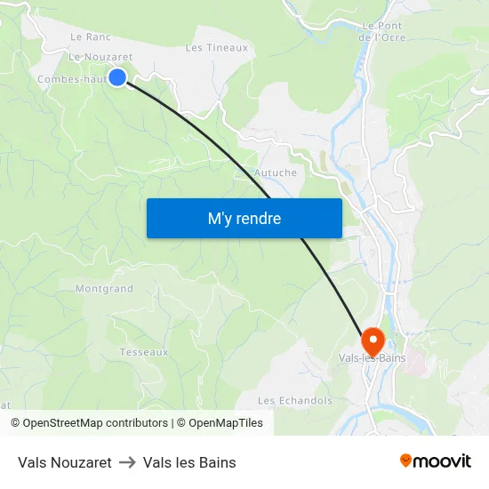 Vals Nouzaret to Vals les Bains map