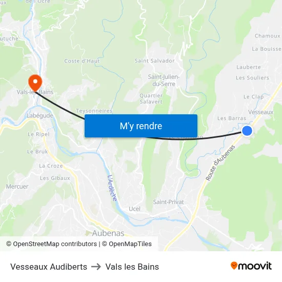 Vesseaux Audiberts to Vals les Bains map