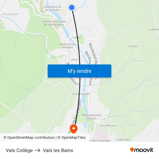 Vals Collège to Vals les Bains map